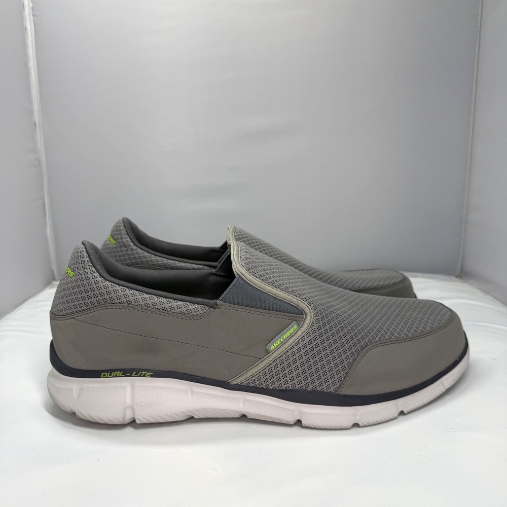 Skechers Mens Dual-Lite Wide Fit Memory Foam Slip On Sneakers Grey Lime 14 W